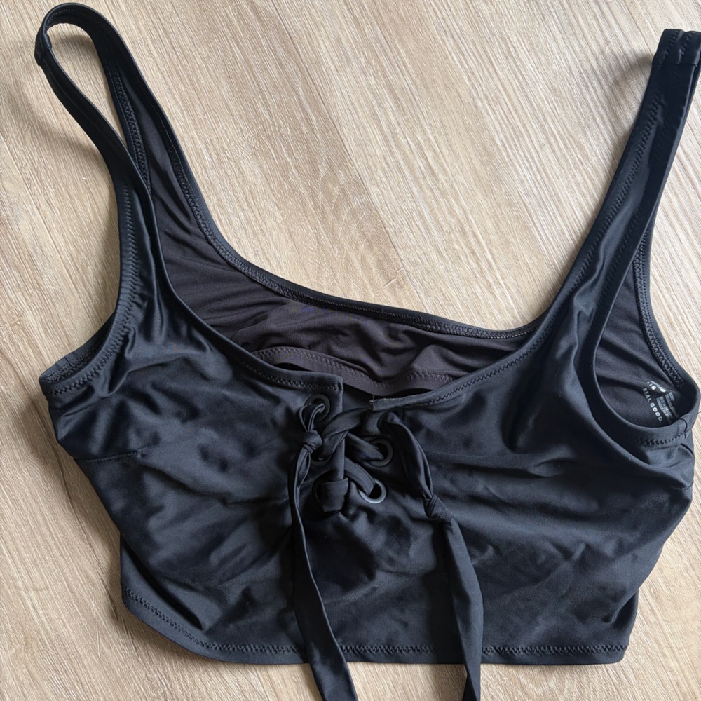 Aerie Black Lace Up Bikini Top